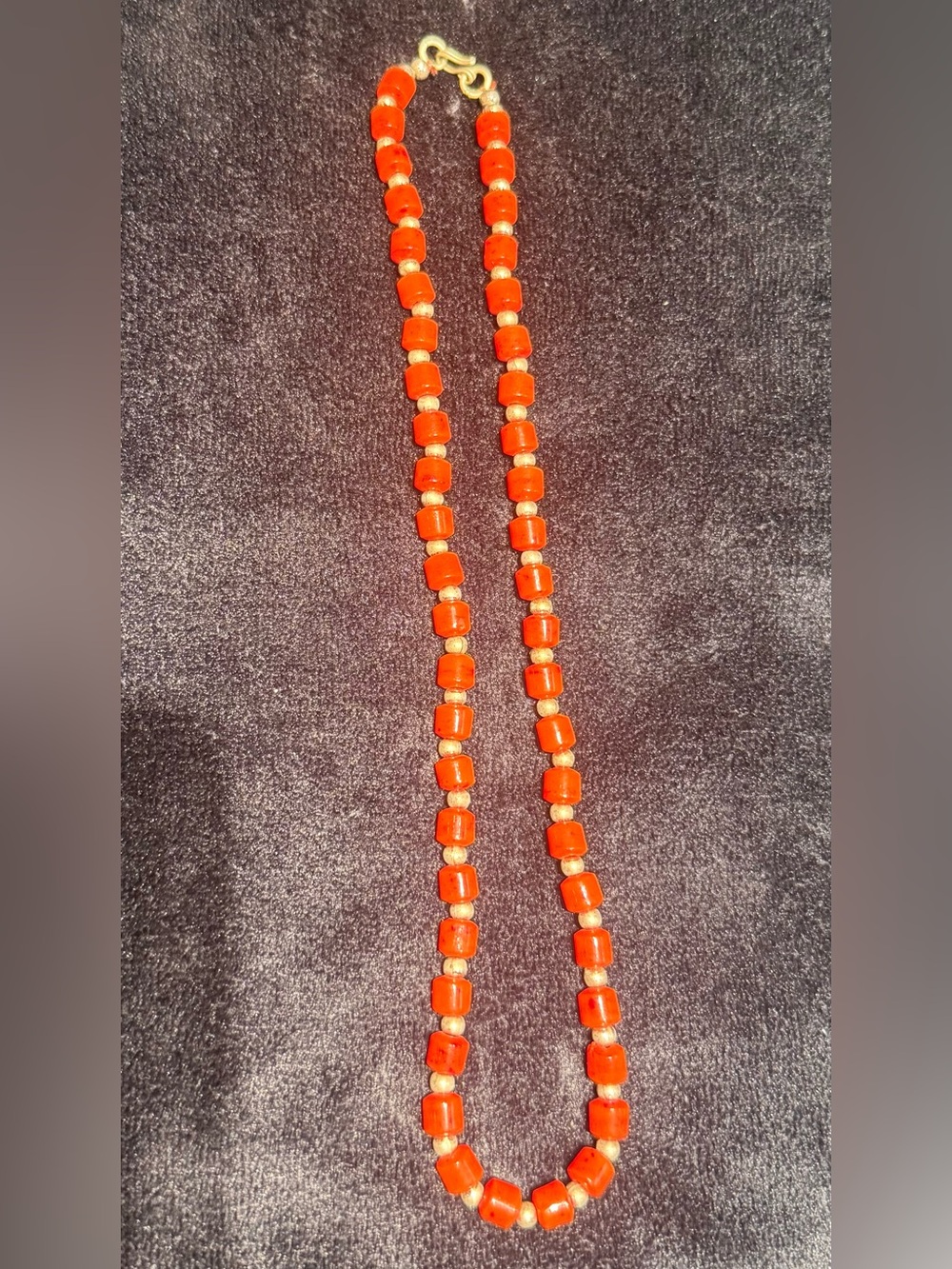 Vintage Natural Coral Bead Necklace Orange Red Barrel Beads 18” 21g Estate
